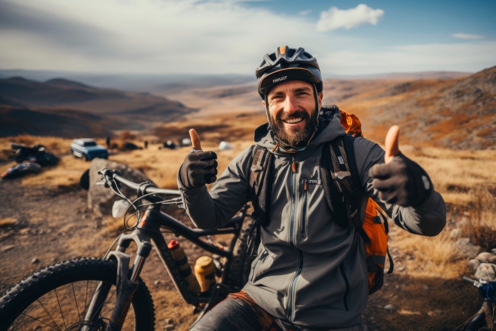 Ciclista celebrando una ruta