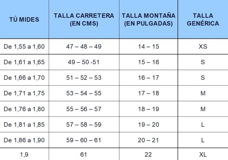 Imagen tabla talla para elegir una bicicleta