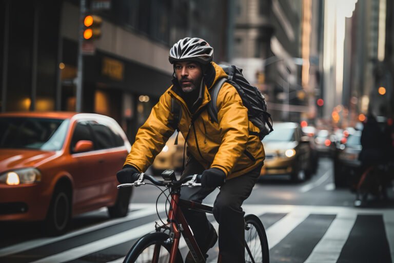 Bicicleta urbana hombre en ciudad