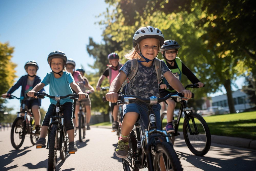 Niños de 6 a 8 años en bicicleta infantil